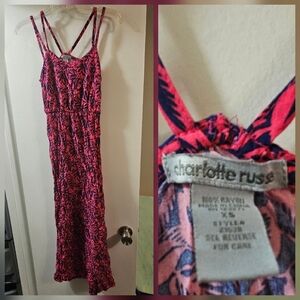 Charlotte Russe Pink and Navy Leaf Print Dress